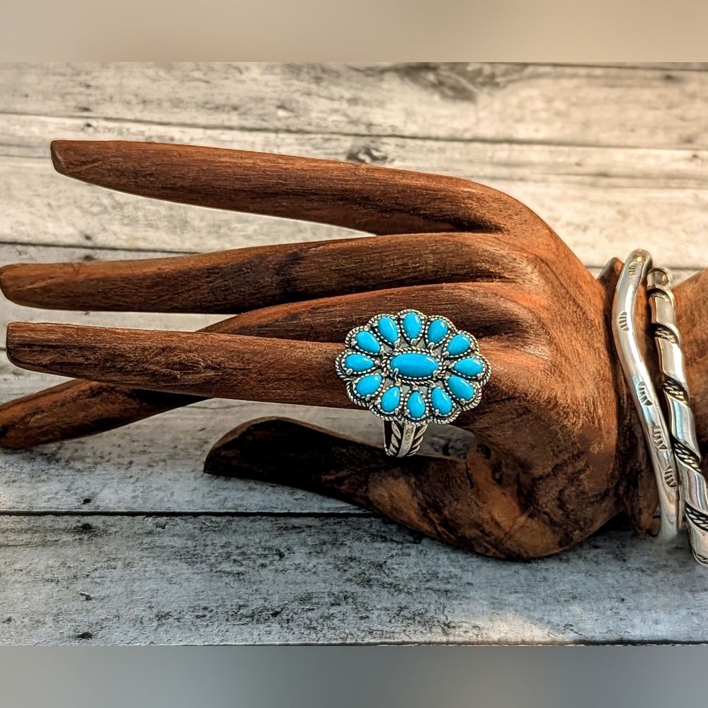 Carolyn Pollock Relios Sterling Silver and Turquoise Cluster Ring